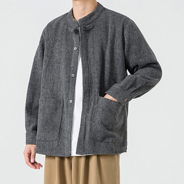 Buddha Stones長袖 カエルボタンデザイン メンズ コットンジャケット シャツ ポケット付き - image 2