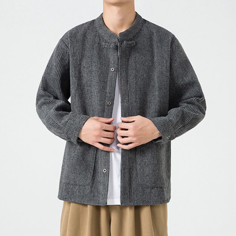 Buddha Stones長袖 カエルボタンデザイン メンズ コットンジャケット シャツ ポケット付き - image 5