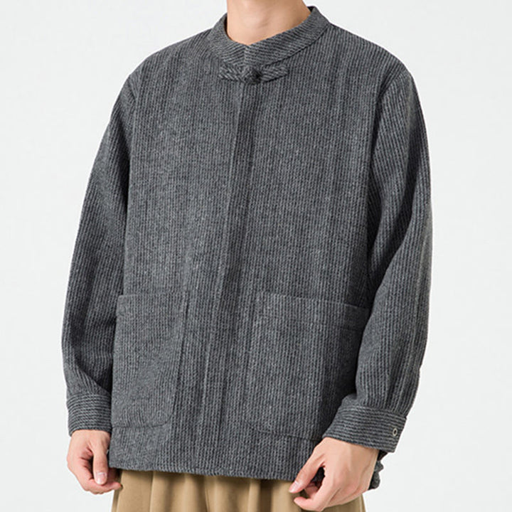 Buddha Stones長袖 カエルボタンデザイン メンズ コットンジャケット シャツ ポケット付き - image 3