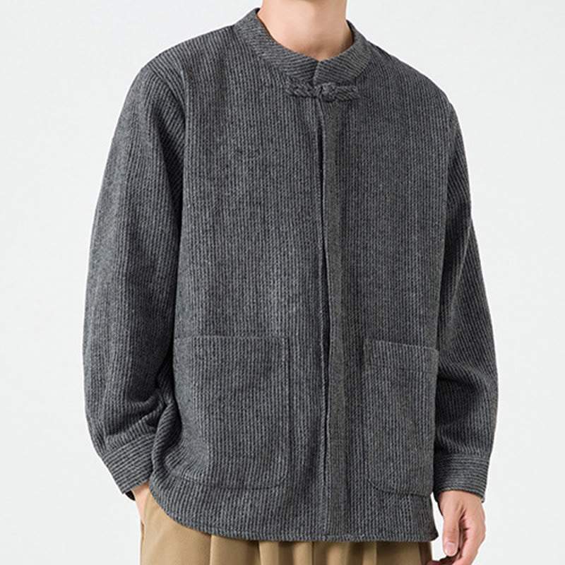 Buddha Stones長袖 カエルボタンデザイン メンズ コットンジャケット シャツ ポケット付き - image 6