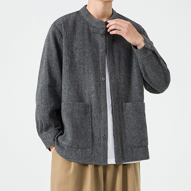 Buddha Stones長袖 カエルボタンデザイン メンズ コットンジャケット シャツ ポケット付き - image 7