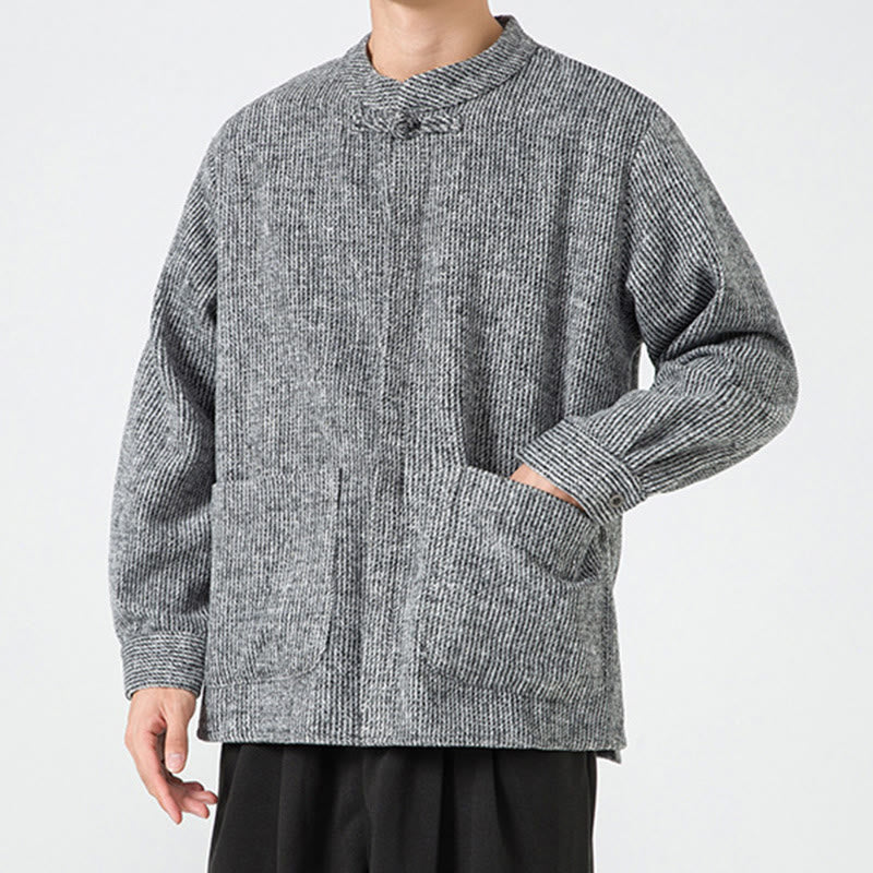 Buddha Stones長袖 カエルボタンデザイン メンズ コットンジャケット シャツ ポケット付き - image 16