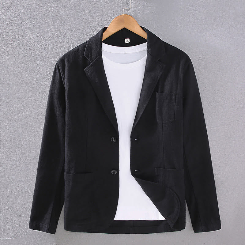 Buddha Stones長袖ボタン無地デザインメンズリネンジャケットシャツ ポケット付き - 黒 - US/UK/AU42、 EU52 (3XL) - image 9