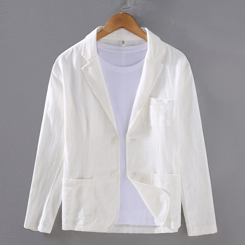 Buddha Stones長袖ボタン無地デザインメンズリネンジャケットシャツ ポケット付き - 白 - US/UK/AU42、 EU52 (3XL) - image 1