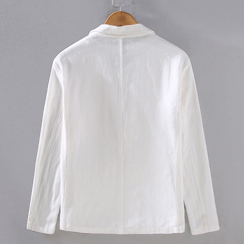 Buddha Stones長袖ボタン無地デザインメンズリネンジャケットシャツ ポケット付き - image 2