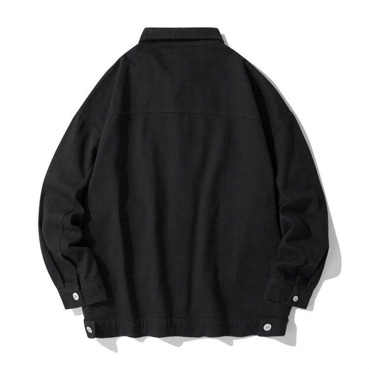 Buddha Stones長袖 ボタン スタンドカラー デザイン メンズ コットン ジャケット シャツ ポケット付き - image 1