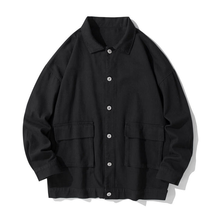 Buddha Stones長袖 ボタン スタンドカラー デザイン メンズ コットン ジャケット シャツ ポケット付き - 黒 - US/UK/AU50、EU60（5XL） - image 0
