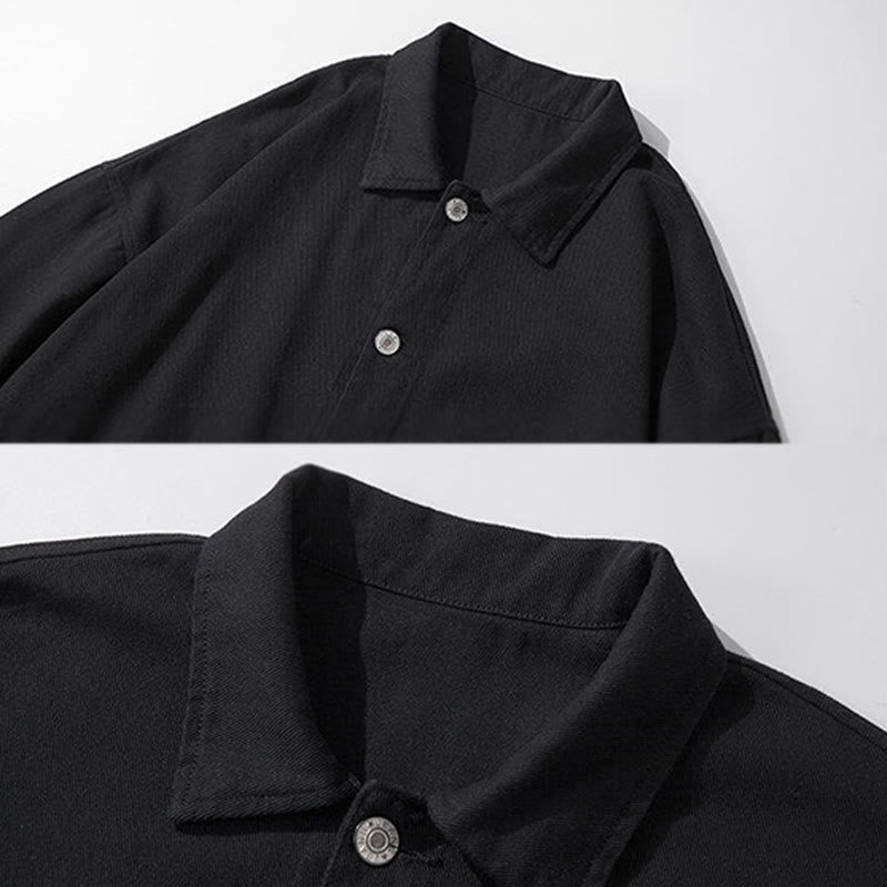 Buddha Stones長袖 ボタン スタンドカラー デザイン メンズ コットン ジャケット シャツ ポケット付き - image 2