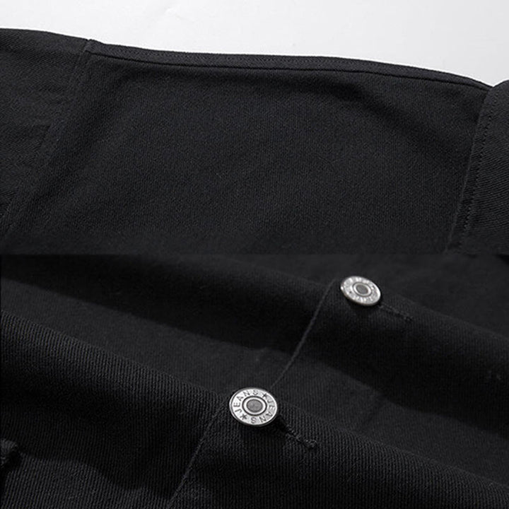 Buddha Stones長袖 ボタン スタンドカラー デザイン メンズ コットン ジャケット シャツ ポケット付き - image 4