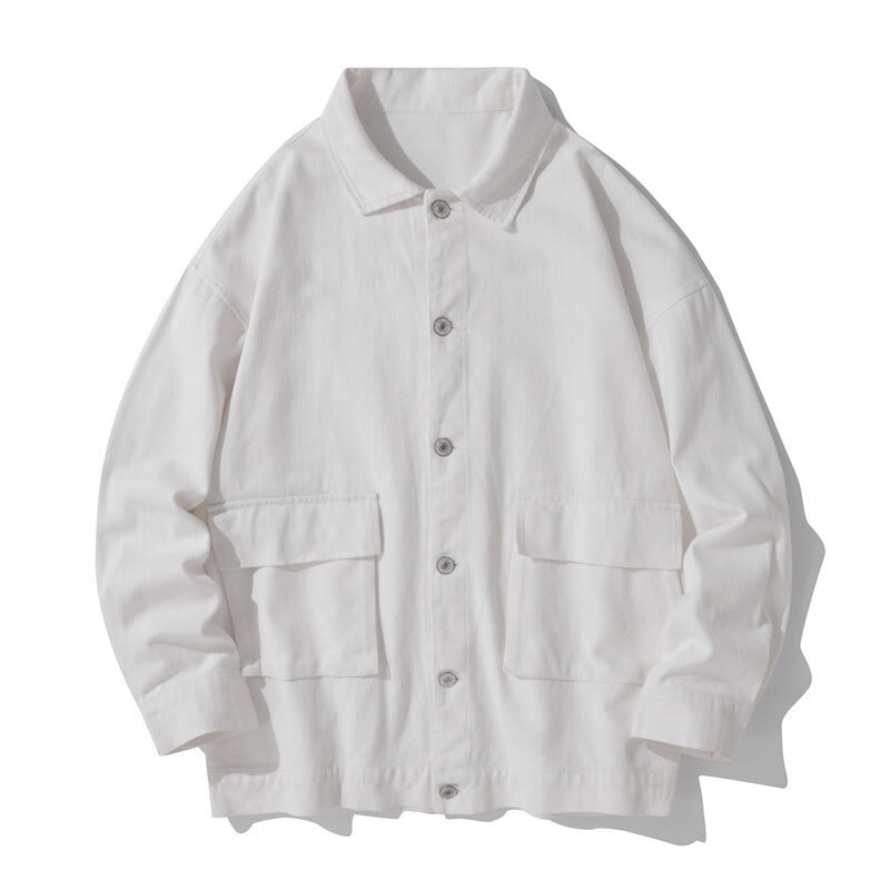 Buddha Stones長袖 ボタン スタンドカラー デザイン メンズ コットン ジャケット シャツ ポケット付き - 白 - US/UK/AU50、EU60（5XL） - image 6