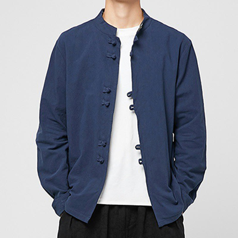 Buddha Stones メンズ フロッグボタン ドラゴン柄 カフス コットン 長袖シャツ - 海軍 - US/UK/AU46、 EU56 (5XL) - image 0