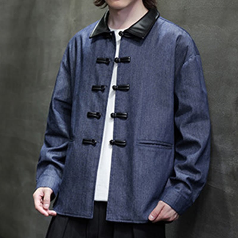 Buddha Stonesメンズ フロッグボタン コットン 長袖シャツ ポケット付き - ミッドナイトブルー - US/UK/AU46、 EU56 (5XL) - image 0