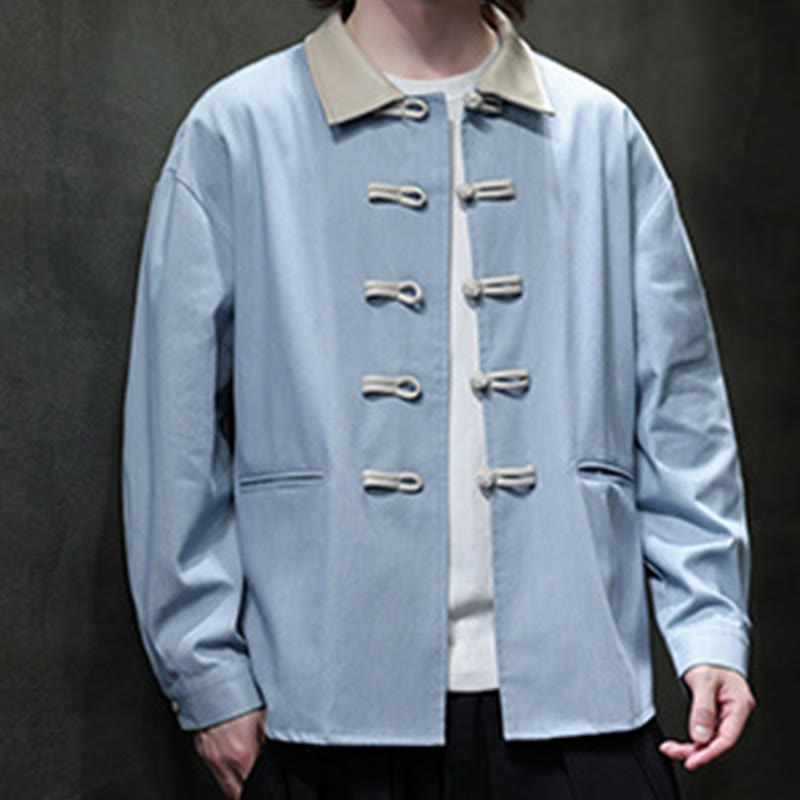 Buddha Stonesメンズ フロッグボタン コットン 長袖シャツ ポケット付き - ライトスカイブルー - US/UK/AU46、 EU56 (5XL) - image 13