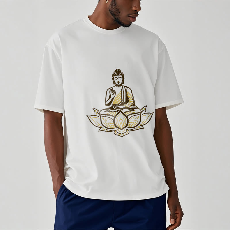 Buddha Stones蓮の中で瞑想する仏陀のTシャツ - image 2