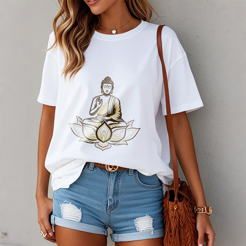 Buddha Stones蓮の中で瞑想する仏陀のTシャツ - image 3