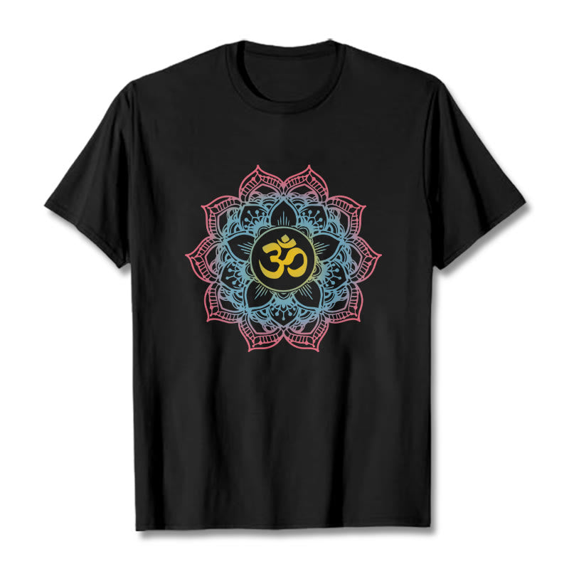 Buddha Stones蓮華曼荼羅 OMシンボルデザインTシャツ - 黒 - 2XL - image 1