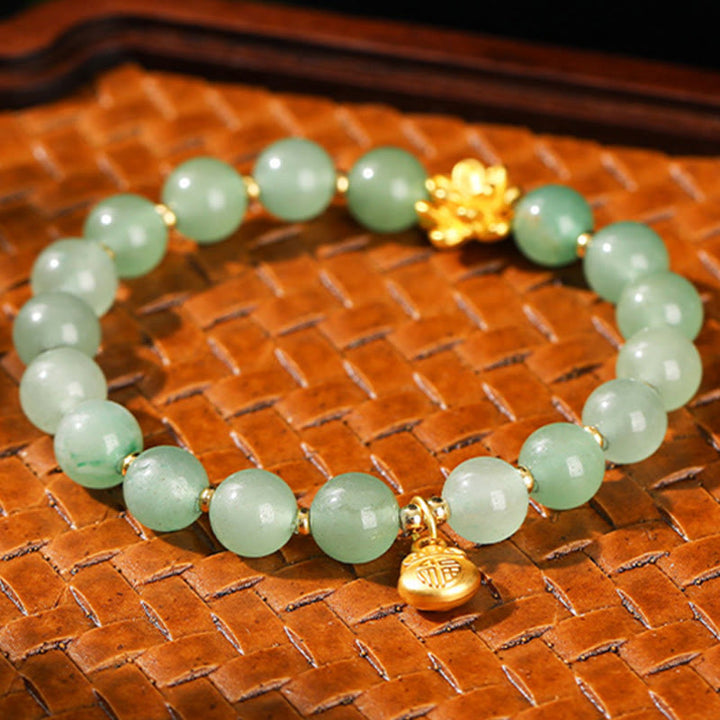 Buddha Stones天然翡翠グリーンアベンチュリンひょうたん福文字幸運ブレスレット - image 11