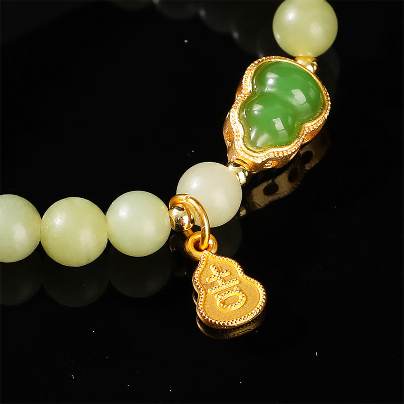 Buddha Stones天然翡翠グリーンアベンチュリンひょうたん福文字幸運ブレスレット - image 13
