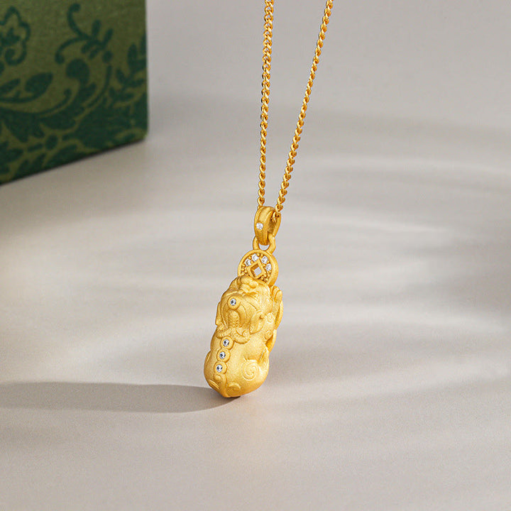 Buddha Stones925 スターリングシルバー ミニ 貔貅 ドルジェ ヴァジュラ 富のネックレス ペンダント - ゴールデン - PiXiu - image 6