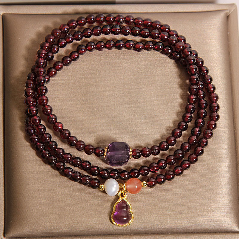 Buddha Stones天然ガーネット・アメジストひょうたん守護多層ブレスレット - image 2