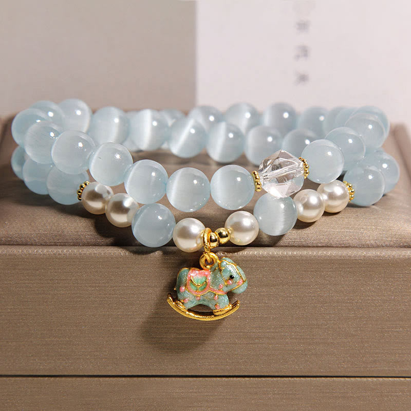 Buddha Stonesブルーキャットアイ トロイの木馬チャームサポート ダブルラップブレスレット - キャッツアイ（手首周り14～15cm） - image 1