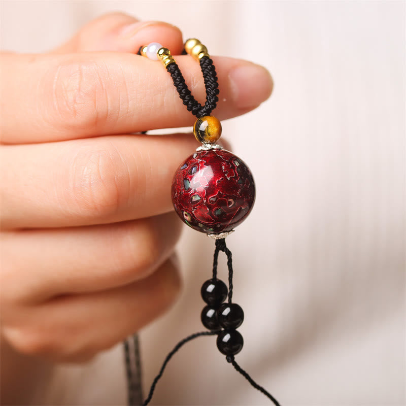 Buddha Stones黒檀金星 オーロラ ビーズ 漆工芸 平和 ネックレス ペンダント - レッドチャーム（ランダムレッド） - image 1