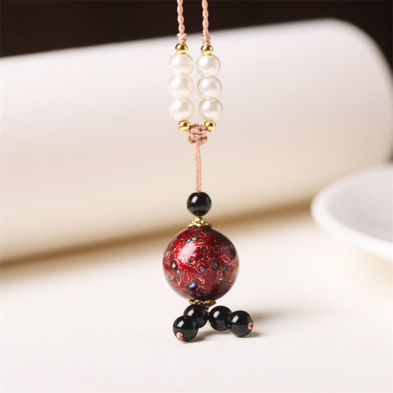 Buddha Stones黒檀工芸ビーズ パール バランスネックレスペンダント - ダークレッドチャーム（ランダムレッド） - image 1