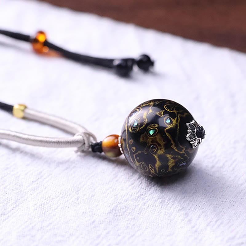 Buddha Stones黒檀カラフル 漆工芸 ビーズ 落ち着いたネックレス ペンダント - image 9