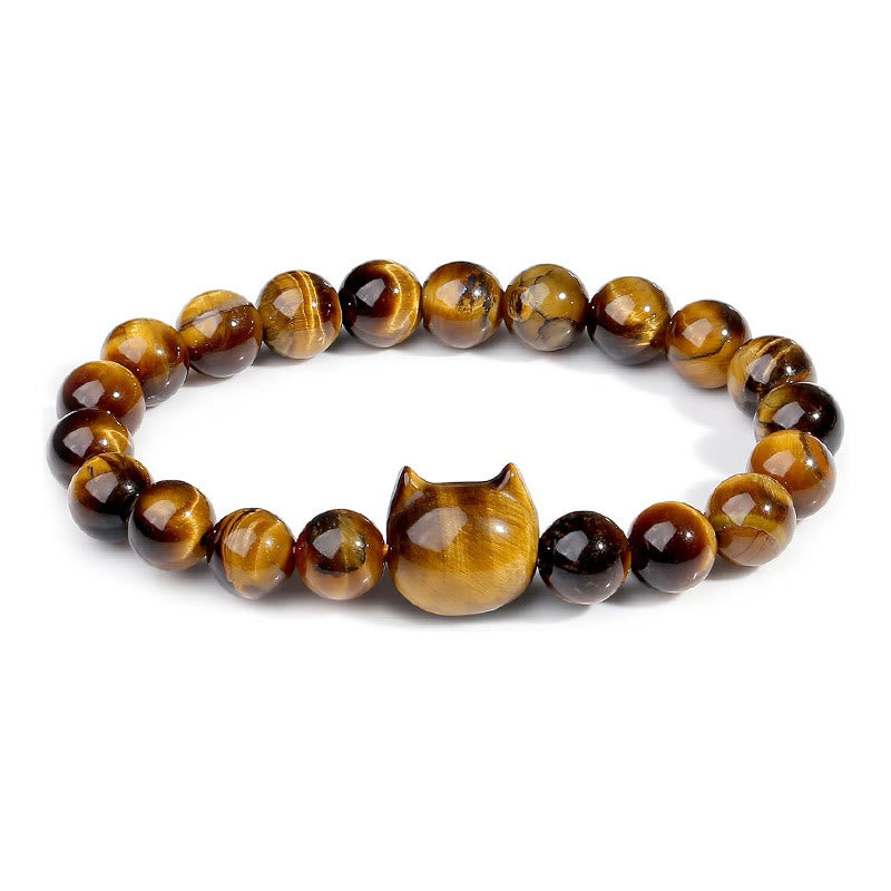 Buddha Stonesかわいい猫タイガーアイパワービーズブレスレット - タイガーアイ（手首周り：17～22cm） - image 1