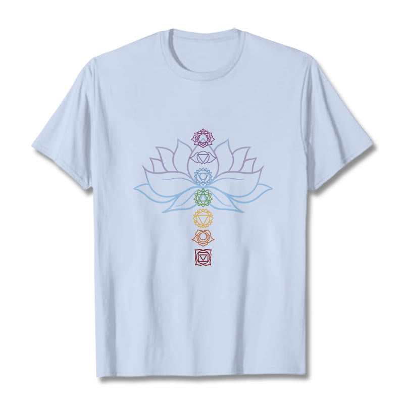 Buddha Stones、パステルカラー、蓮の花、チャクラシンボル、瞑想コットンTシャツ - ライトシアン - 2XL - image 18