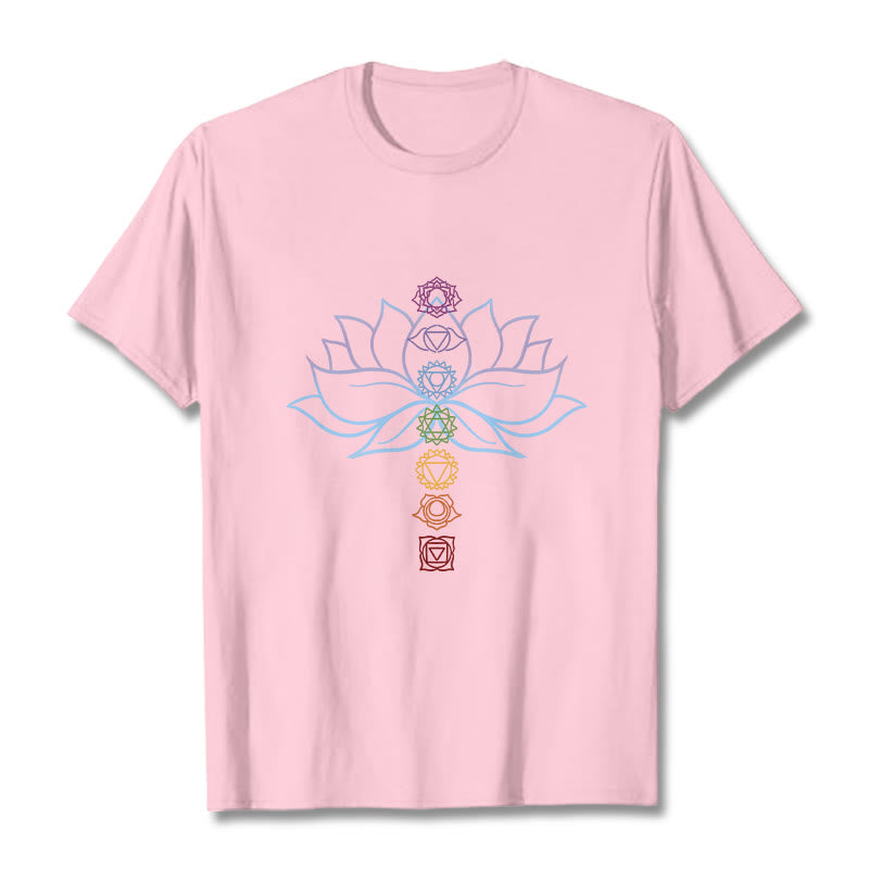 Buddha Stones、パステルカラー、蓮の花、チャクラシンボル、瞑想コットンTシャツ - ライトピンク - 2XL - image 12