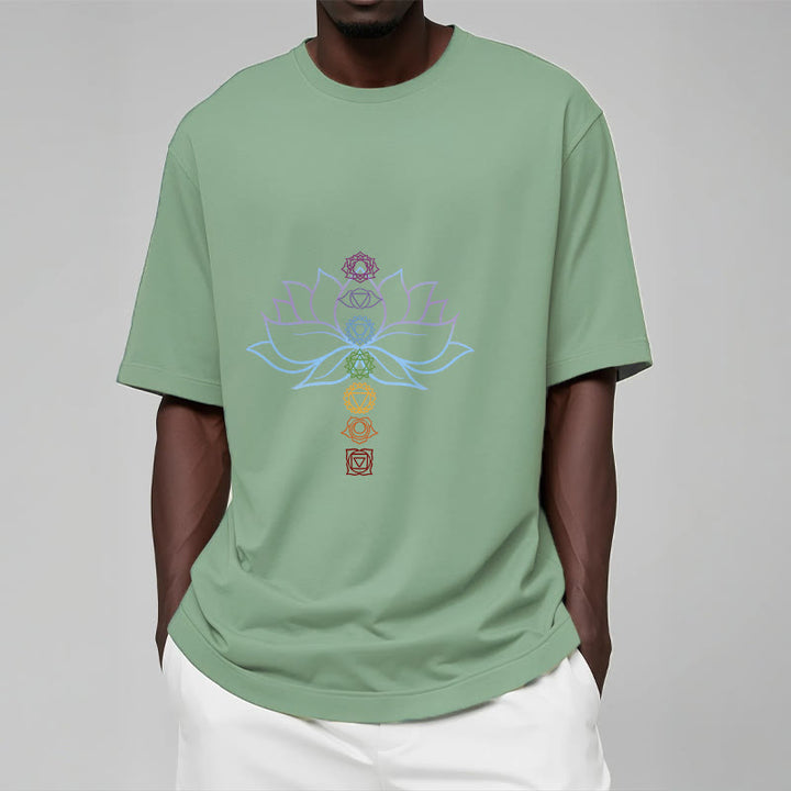 Buddha Stones、パステルカラー、蓮の花、チャクラシンボル、瞑想コットンTシャツ - image 15