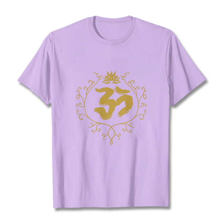 Buddha Stones、オーム、蓮の花、つる模様、瞑想コットンTシャツ - 梅 - 2XL - image 17