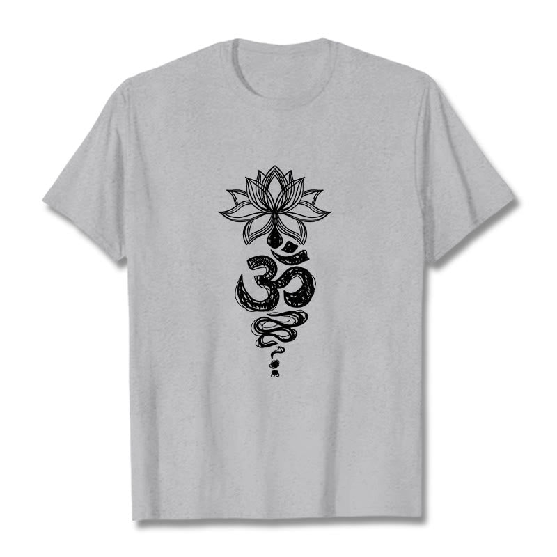 Buddha StonesOm サンスクリット 蓮の花柄 瞑想 コットン Tシャツ - ライトグレー - 2XL - image 20