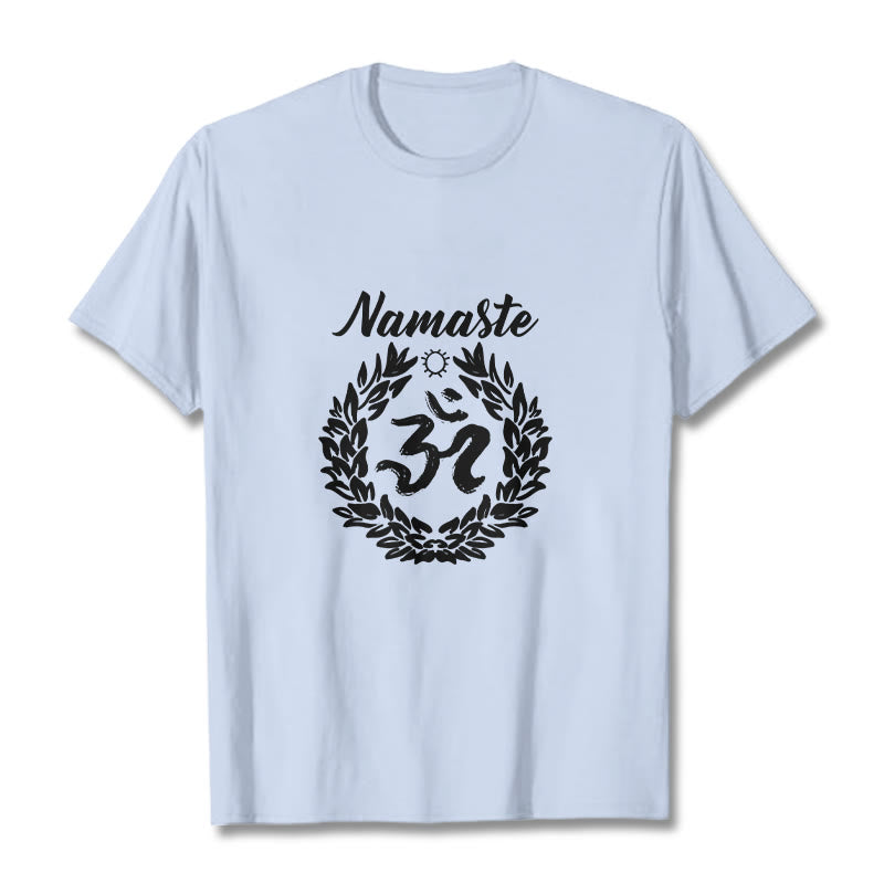 Buddha Stones、オーム、サンスクリット語、ナマステ、葉っぱの模様、瞑想コットンTシャツ - ライトシアン - 2XL - image 19
