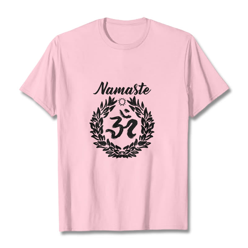 Buddha Stones、オーム、サンスクリット語、ナマステ、葉っぱの模様、瞑想コットンTシャツ - ライトピンク - 2XL - image 13