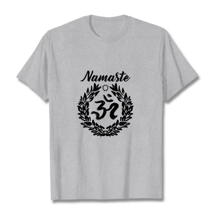 Buddha Stones、オーム、サンスクリット語、ナマステ、葉っぱの模様、瞑想コットンTシャツ - ライトグレー - 2XL - image 20