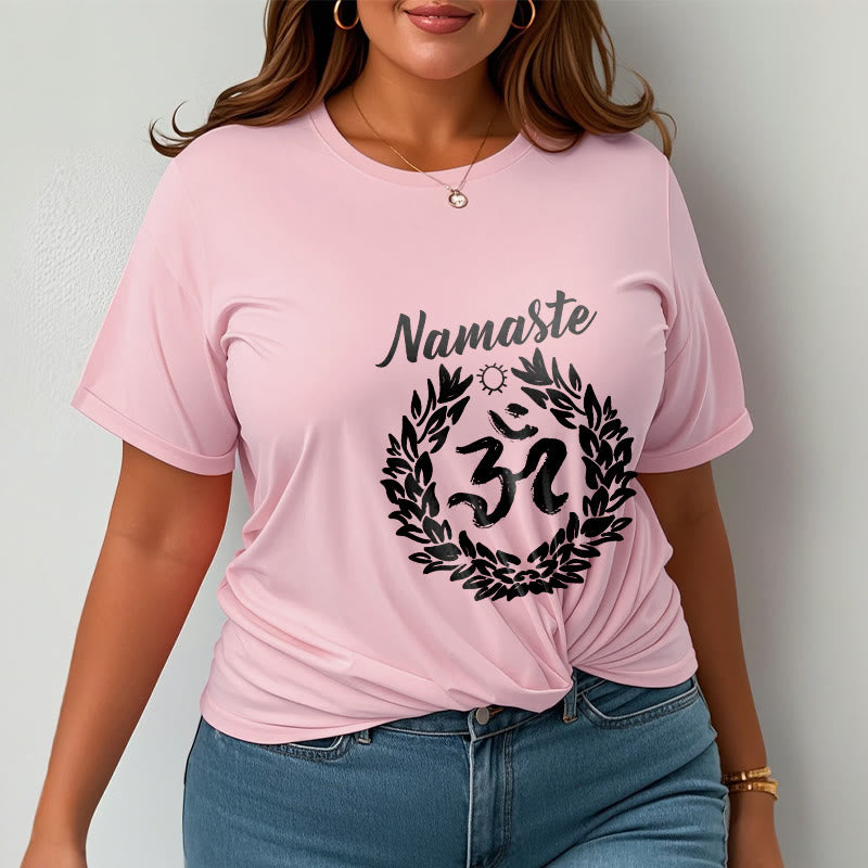 Buddha Stones、オーム、サンスクリット語、ナマステ、葉っぱの模様、瞑想コットンTシャツ - image 14