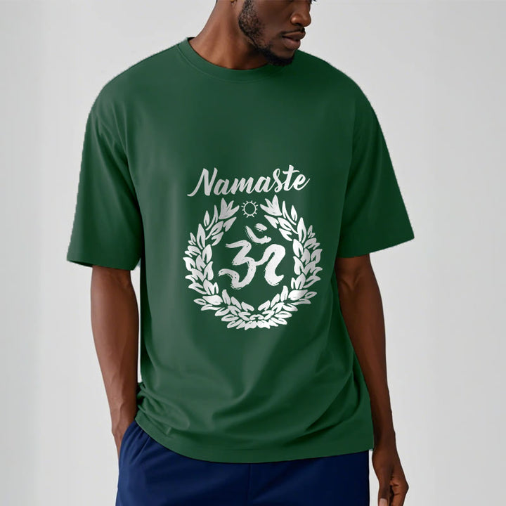 Buddha Stones、オーム、サンスクリット語、ナマステ、葉っぱの模様、瞑想コットンTシャツ - image 12