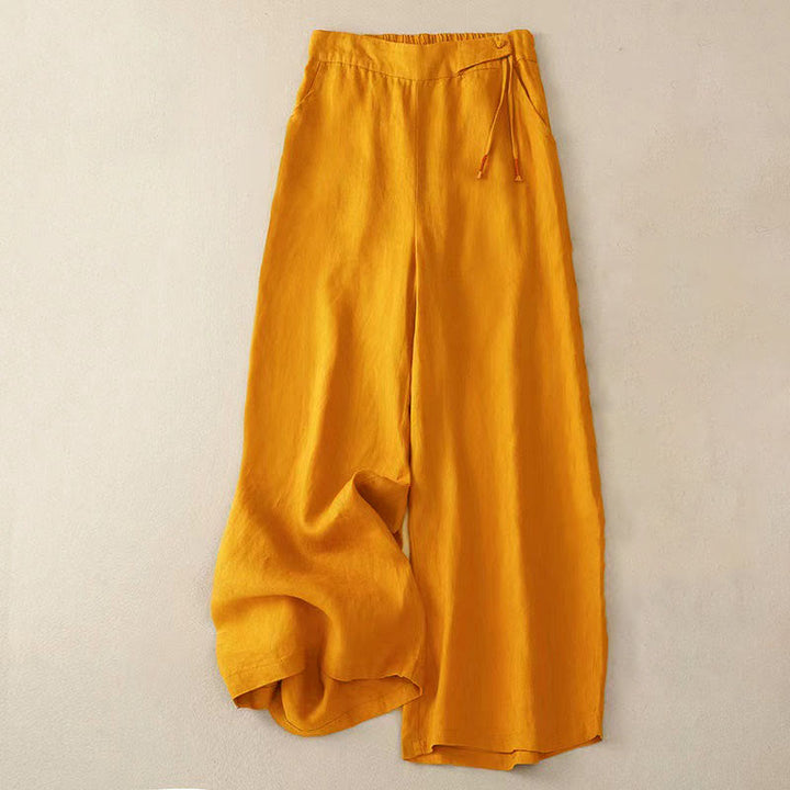 Buddha Stonesカジュアル 無地 ワンボタン コットン レディース ワイドレッグパンツ ポケット付き - オレンジ - US12、 UK/AU16、 EU44 (3XL) - image 0