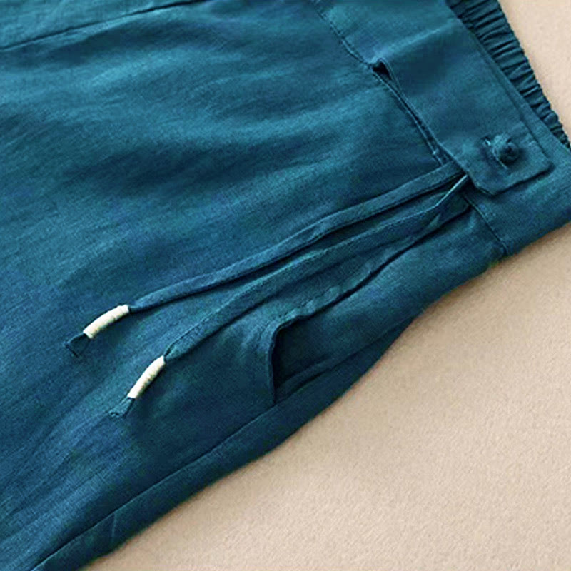 Buddha Stonesカジュアル 無地 ワンボタン レディース カプリ ワイドレッグ パンツ ポケット付き - image 29