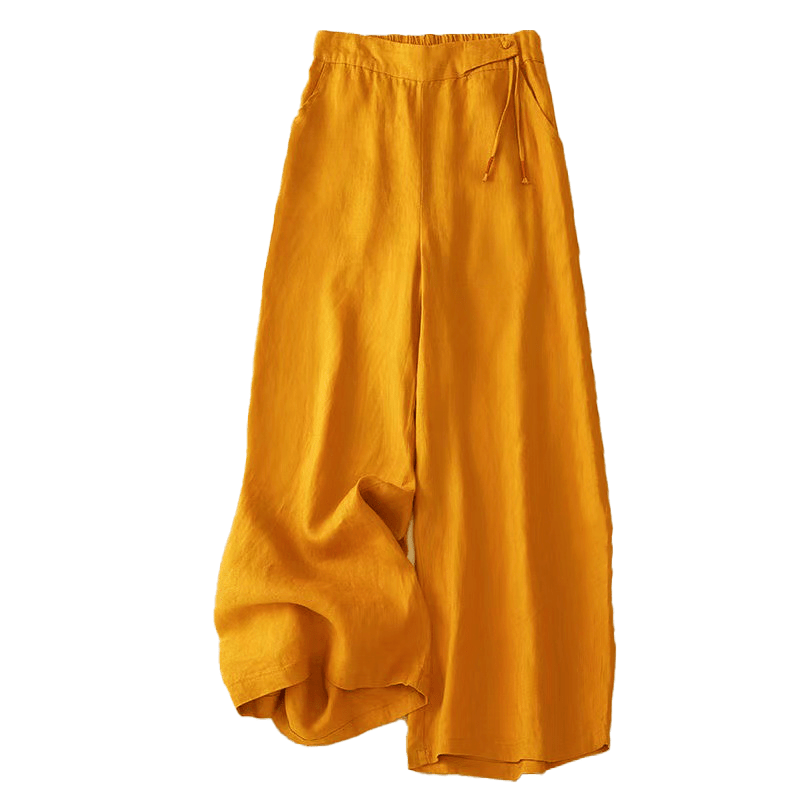 Buddha Stonesカジュアル 無地 ワンボタン コットン レディース ワイドレッグパンツ ポケット付き - image 2