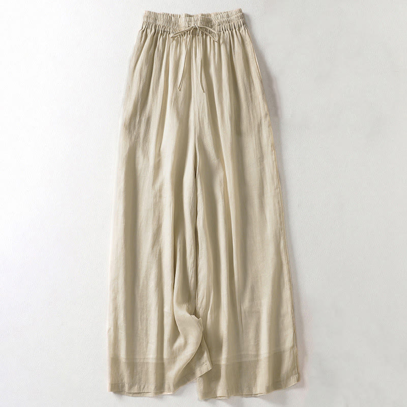 Buddha Stones無地 レースアップ レディース ワイドレッグパンツ - カーキ - US8-10，UK/AU12-14，EU40-42 (2XL) - image 1
