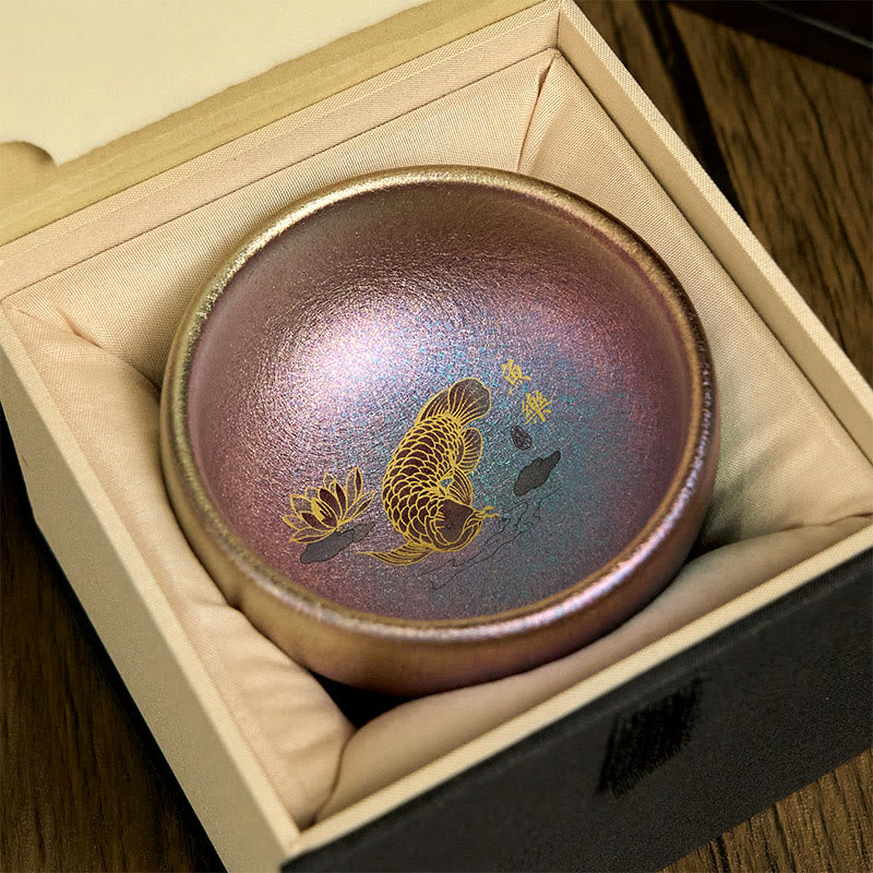 Buddha Stones手作り 中国製 建禅 鯉 蓮の葉 陶器 ティーカップ カンフー ティーカップ 150ml - パープルゴールド鯉8.8cm×5.5cm×150ml - ギフトボックス - image 24