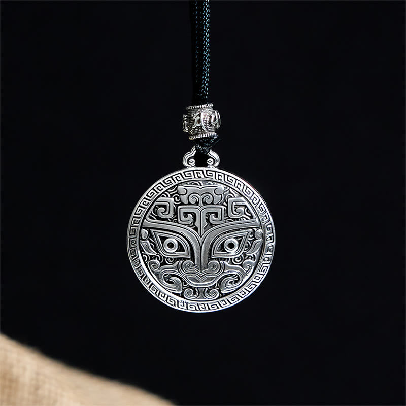 Buddha Stones饕餮オーム・マニ・パドメ・フム銅メッキ シルバー 富のネックレスペンダント - image 2