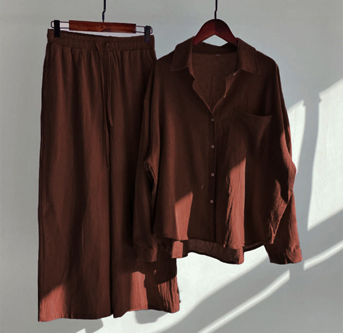 Buddha Stones 2点セット 長袖シャツ ポケット付きトップス ドローストリングパンツ 瞑想用コットンリネン服 レディース セット - ファイアブリック - US20、 UK/AU24、 EU52 (5XL) - image 36
