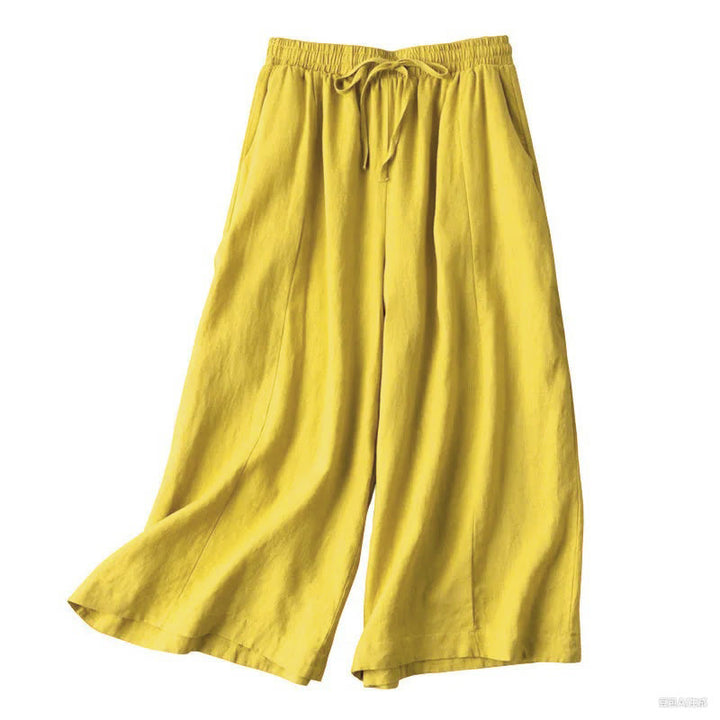 Buddha Stones無地 7-8丈 カプリ クロップドパンツ コットンリネン レディース ワイドレッグパンツ ポケット付き - image 4