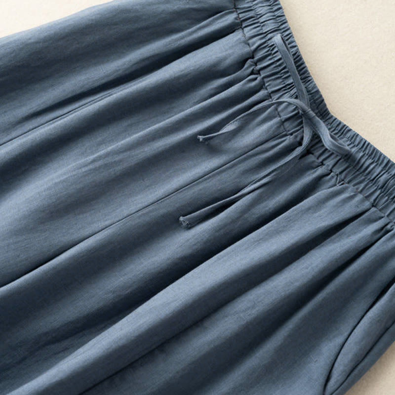 Buddha Stones無地 7-8丈 カプリ クロップドパンツ コットンリネン レディース ワイドレッグパンツ ポケット付き - image 30