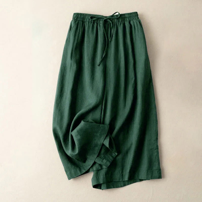 Buddha Stones無地 7-8丈 カプリ クロップドパンツ コットンリネン レディース ワイドレッグパンツ ポケット付き - ダークスレートグレー - US12、 UK/AU16、 EU44 (3XL) - image 19