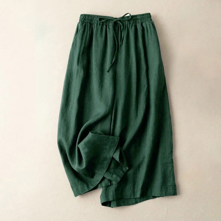 Buddha Stones無地 7-8丈 カプリ クロップドパンツ コットンリネン レディース ワイドレッグパンツ ポケット付き - ダークスレートグレー - US12、 UK/AU16、 EU44 (3XL) - image 19